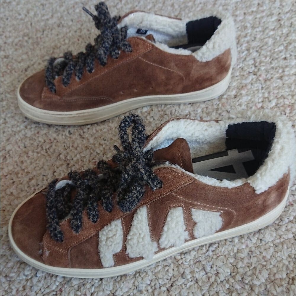 P448 John-W suede Sneakers in Slavia brown with shearling trim size 38/7.5